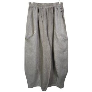 Meo Meli Italy Linen Blend Lagonlook Wide Leg Cropped Pants Grey Size L